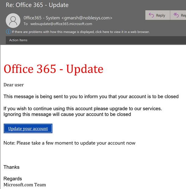 Microsoft Phishing Email Example